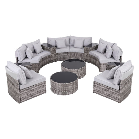Surfers 14 Piece Outdoor Lounge Set, Grey Rattan