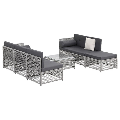 Miami 7 Piece Outdoor Corner Lounge Set, Grey Rattan