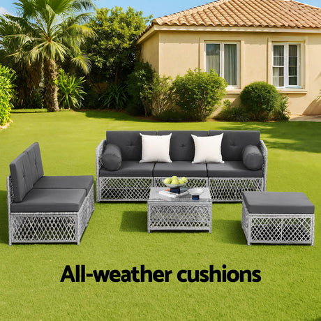 Miami 7 Piece Outdoor Corner Lounge Set, Grey Rattan
