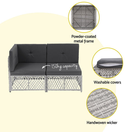 Miami 7 Piece Outdoor Corner Lounge Set, Grey Rattan