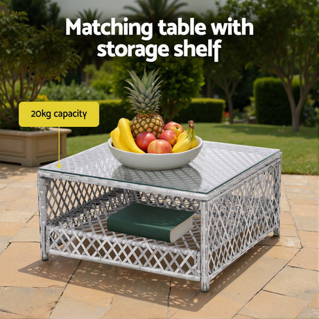 Miami 7 Piece Outdoor Corner Lounge Set, Grey Rattan