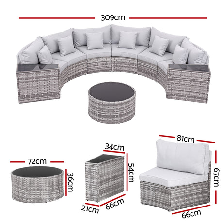 Southport 9 Piece Outdoor Lounge Set, Grey Rattan