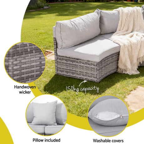 Coombabah 2pcs Outdoor Modular Lounge, Grey Rattan