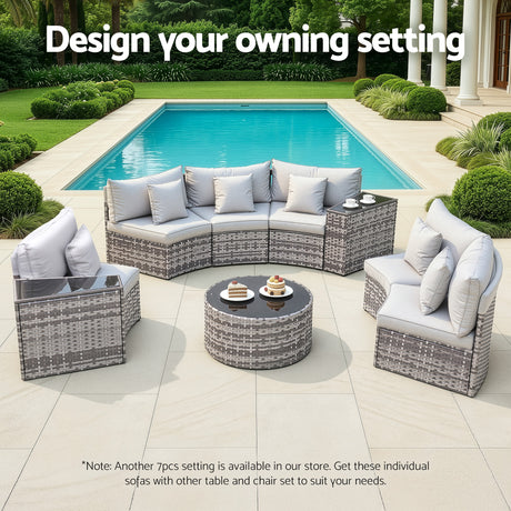 Coombabah 2pcs Outdoor Modular Lounge, Grey Rattan