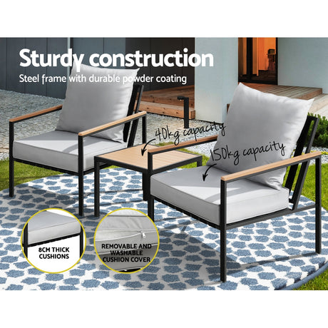 Coomera 3 Piece Outdoor Lounge Set, Black