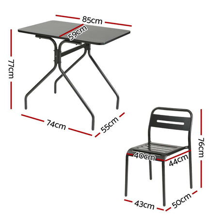 Gardeon 3 Piece Outdoor Steel Bistro Set Table and Chairs Black — Allure Home Collections