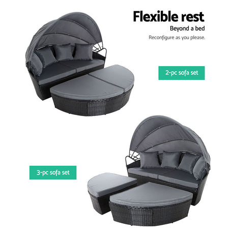 Gardeon Wicker Sun Lounge Day Bed Outdoor Furniture Setting Black — Allure Home Collections