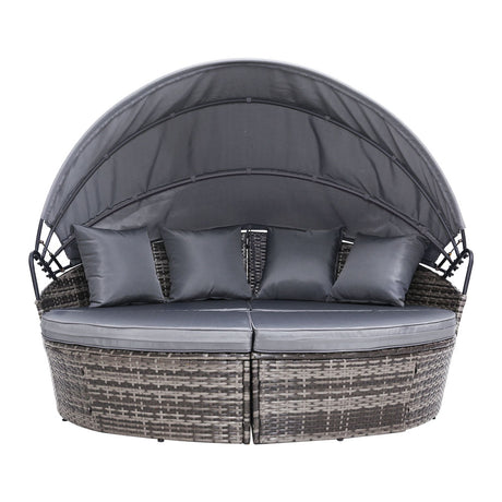 Gardeon Wicker Sun Lounge Day Bed Outdoor Furniture Setting Grey — Allure Home Collections