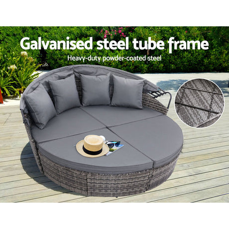 Gardeon Wicker Sun Lounge Day Bed Outdoor Furniture Setting Grey — Allure Home Collections