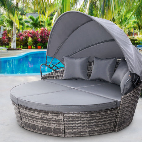 Gardeon Wicker Sun Lounge Day Bed Outdoor Furniture Setting Grey — Allure Home Collections