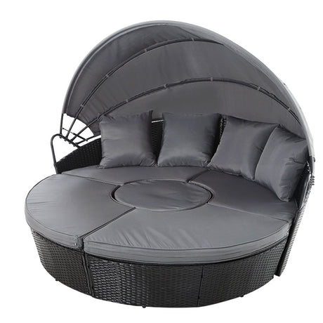 Gardeon Wicker Sun Lounge Setting Outdoor Day Bed Patio Set Black — Allure Home Collections