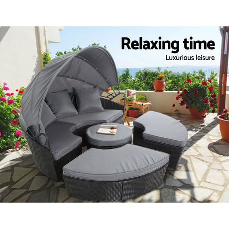 Gardeon Wicker Sun Lounge Setting Outdoor Day Bed Patio Set Black — Allure Home Collections