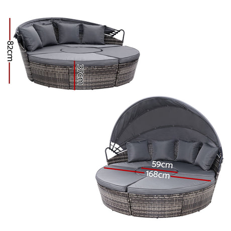 Gardeon Wicker Sun Lounge Setting Outdoor Day Bed Patio Set Grey — Allure Home Collections