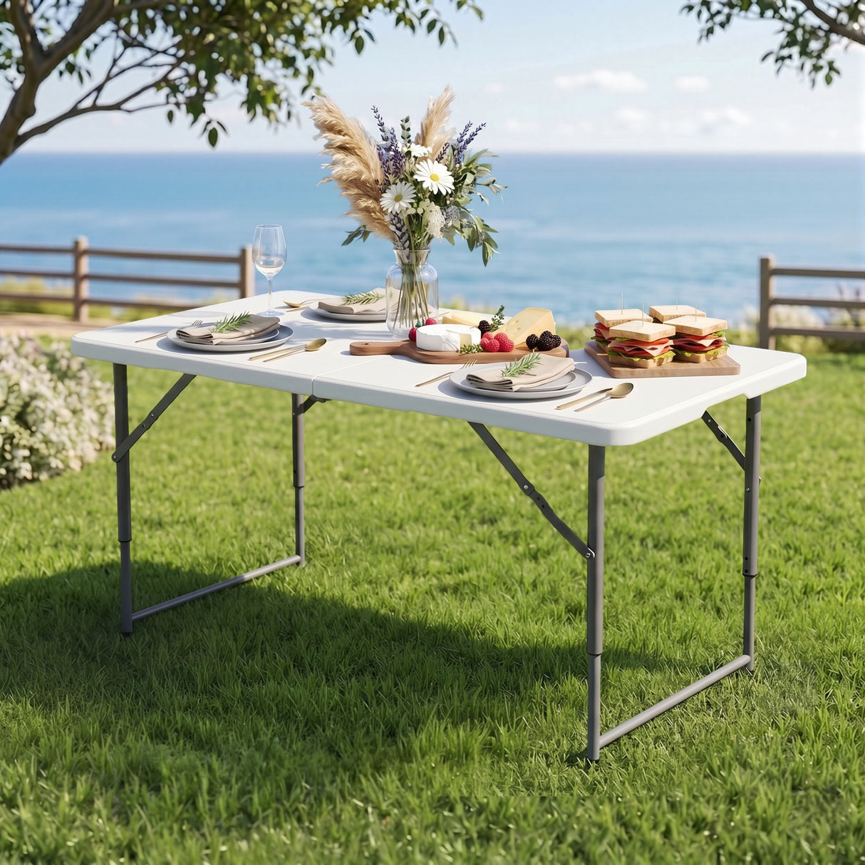 Port Elliot Adjustable Height Folding Camping Table, White