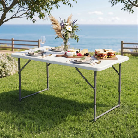 Port Elliot Adjustable Height Folding Camping Table, White