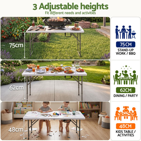 Port Elliot Adjustable Height Folding Camping Table, White