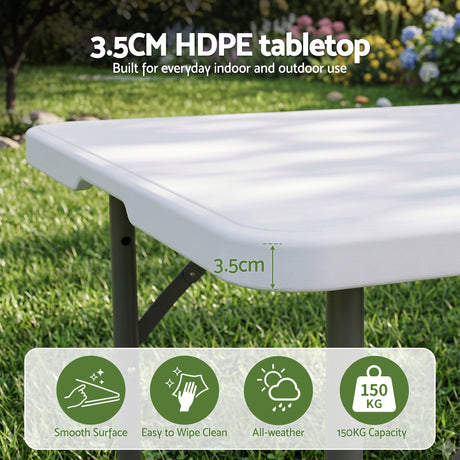 Port Elliot Adjustable Height Folding Camping Table, White