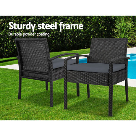 Tamborine 3 Piece Outdoor Lounge Set, Black Wicker