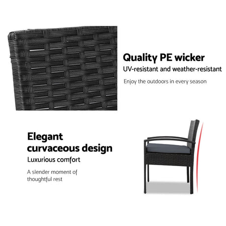 Tamborine 3 Piece Outdoor Lounge Set, Black Wicker