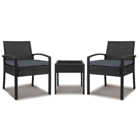 Tamborine 3 Piece Outdoor Lounge Set, Black Wicker
