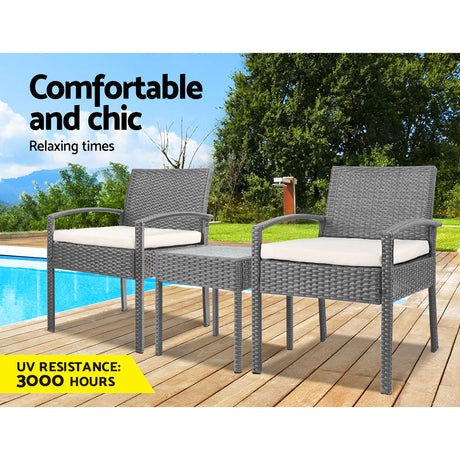 Tamborine 3 Piece Outdoor Lounge Set, Grey Wicker