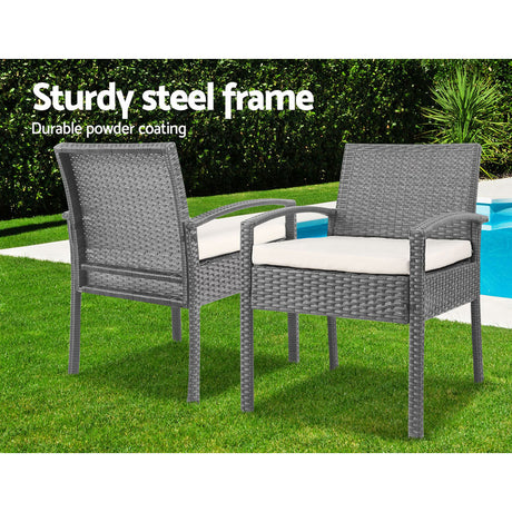 Tamborine 3 Piece Outdoor Lounge Set, Grey Wicker