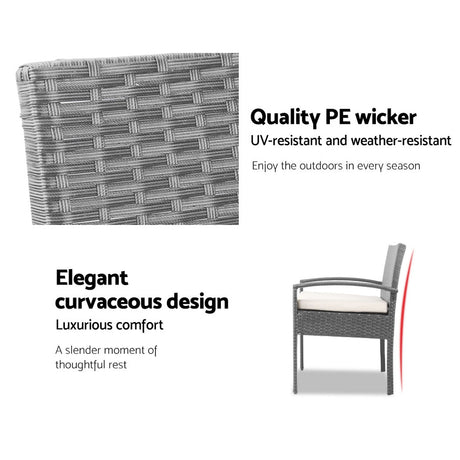 Tamborine 3 Piece Outdoor Lounge Set, Grey Wicker