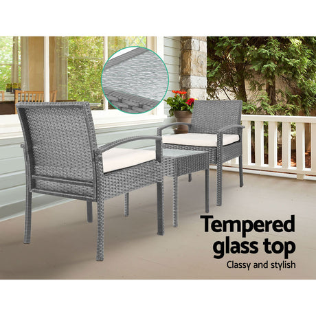 Tamborine 3 Piece Outdoor Lounge Set, Grey Wicker