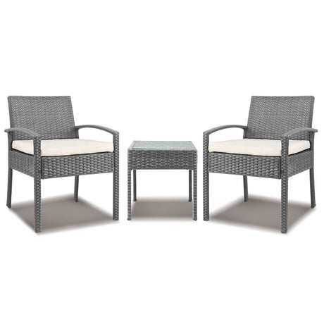 Tamborine 3 Piece Outdoor Lounge Set, Grey Wicker