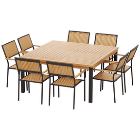 9 Piece Wooden Acacia Outdoor Dining Set in Oak