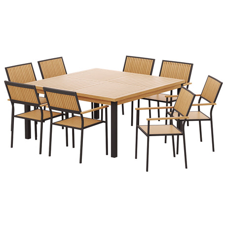 9 Piece Wooden Acacia Outdoor Dining Set in Oak