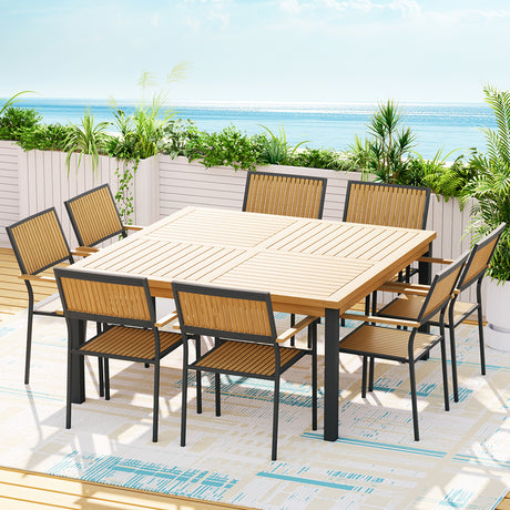 9 Piece Wooden Acacia Outdoor Dining Set in Oak