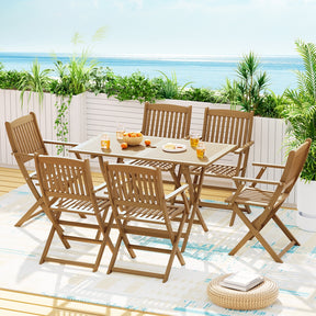 Outdoor Dining Set 7 Piece Foldable Acacia Wood Table And Chairs