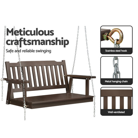 Gardeon Solid Fir Wood 2-Seater Swing Chair