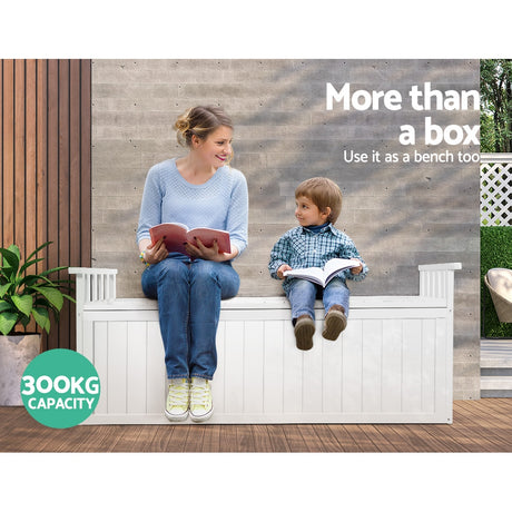 Gardeon 129cm Wooden Outdoor Storage Bench — XL Fir Wood, White, 2-in-1 — Allure Home Collections