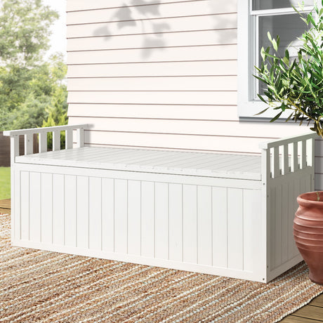 Gardeon 129cm Wooden Outdoor Storage Bench — XL Fir Wood, White, 2-in-1 — Allure Home Collections