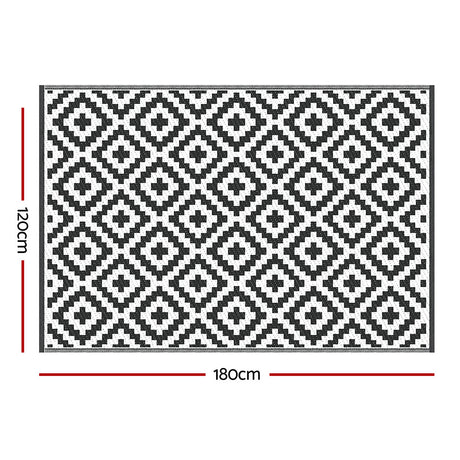 Geometric Reversible Outdoor Rug, Black 120x180cm