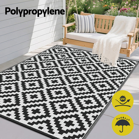 Geometric Reversible Outdoor Rug, Black 120x180cm