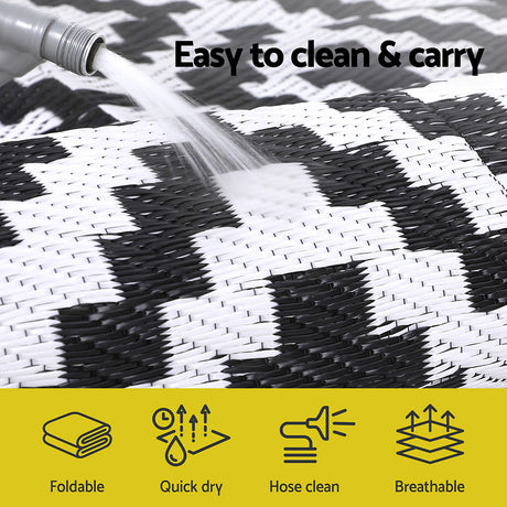 Geometric Reversible Outdoor Rug, Black 120x180cm