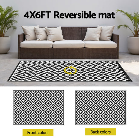 Geometric Reversible Outdoor Rug, Black 120x180cm