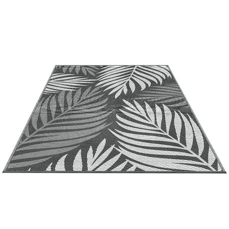 Botanical Leaf Reversible Outdoor Rug, Grey 152x244cm