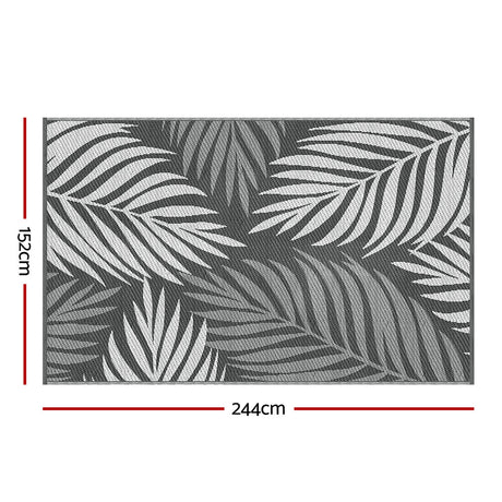 Botanical Leaf Reversible Outdoor Rug, Grey 152x244cm