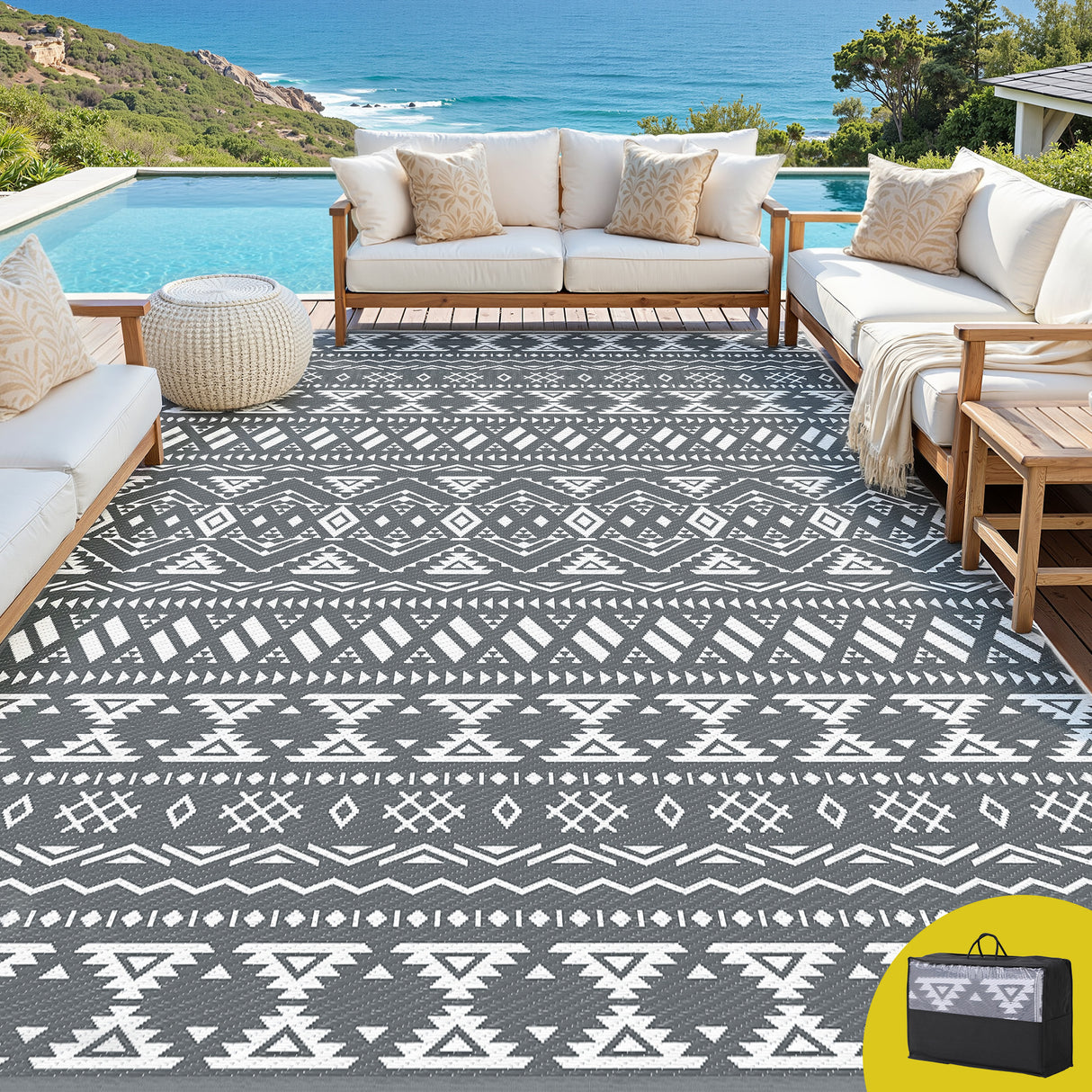 Reversible Argyle Outdoor Rug, Grey 274x366cm