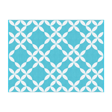 Reversible Floral Outdoor Rug, Light Blue 274x366cm