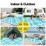 Reversible Floral Outdoor Rug, Light Blue 274x366cm