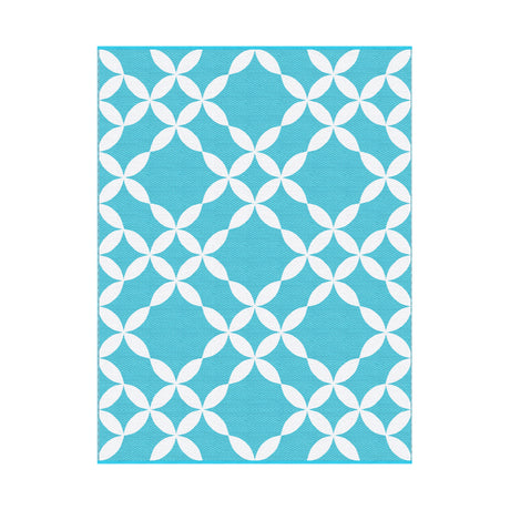 Reversible Floral Outdoor Rug, Light Blue 274x366cm