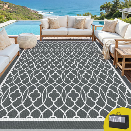 Reversible Ogee Outdoor Rug, Grey 274x366cm