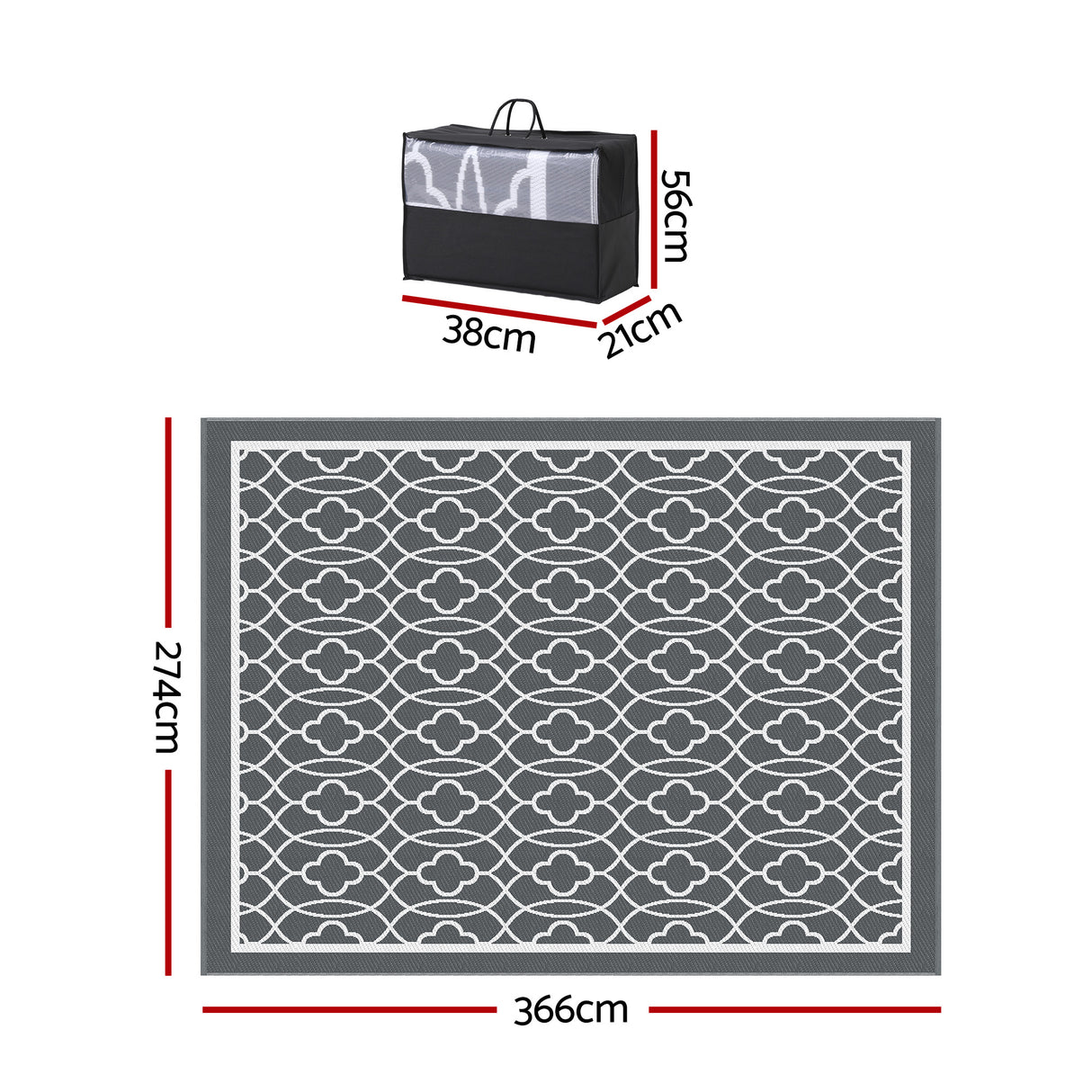 Reversible Ogee Outdoor Rug, Grey 274x366cm