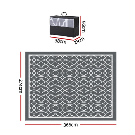 Reversible Ogee Outdoor Rug, Grey 274x366cm