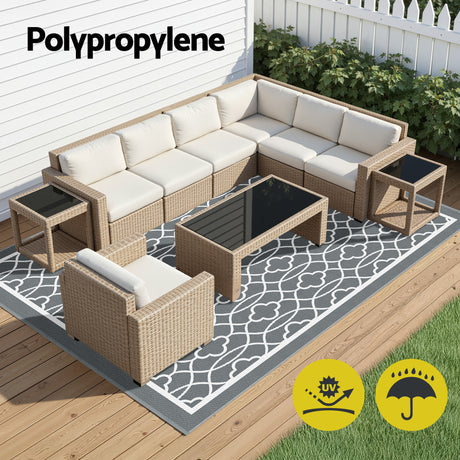 Reversible Ogee Outdoor Rug, Grey 274x366cm
